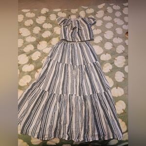 Girl Haute Hippie Striped Two-Piece Maxi Set Greyish Blue & White 11-12 Gorgeous